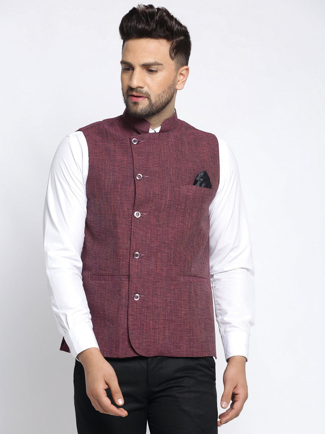 Klotthe Magenta Solid Cotton Blend Men Nehru Jacket