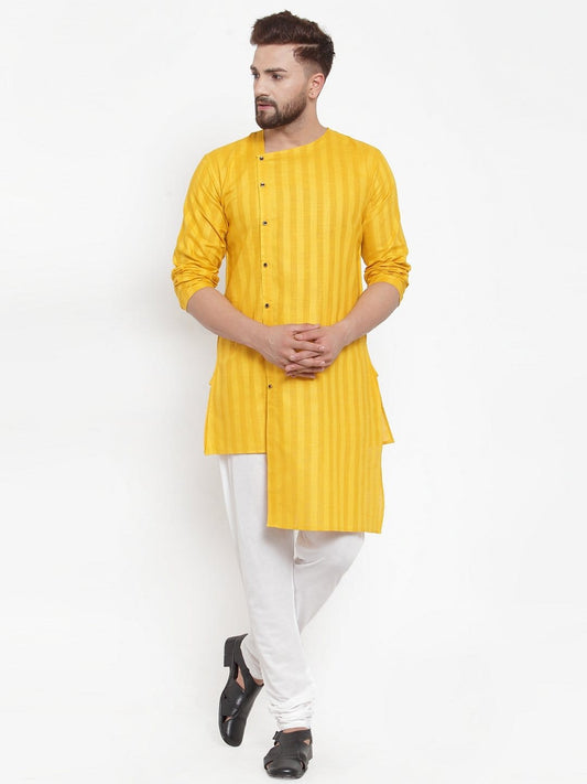 Yellow Cotton Striped Party Kurtas