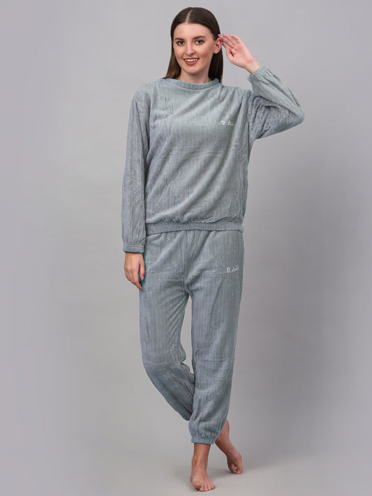 Klotthe Women Grey Wool Blend Solid Night Suit