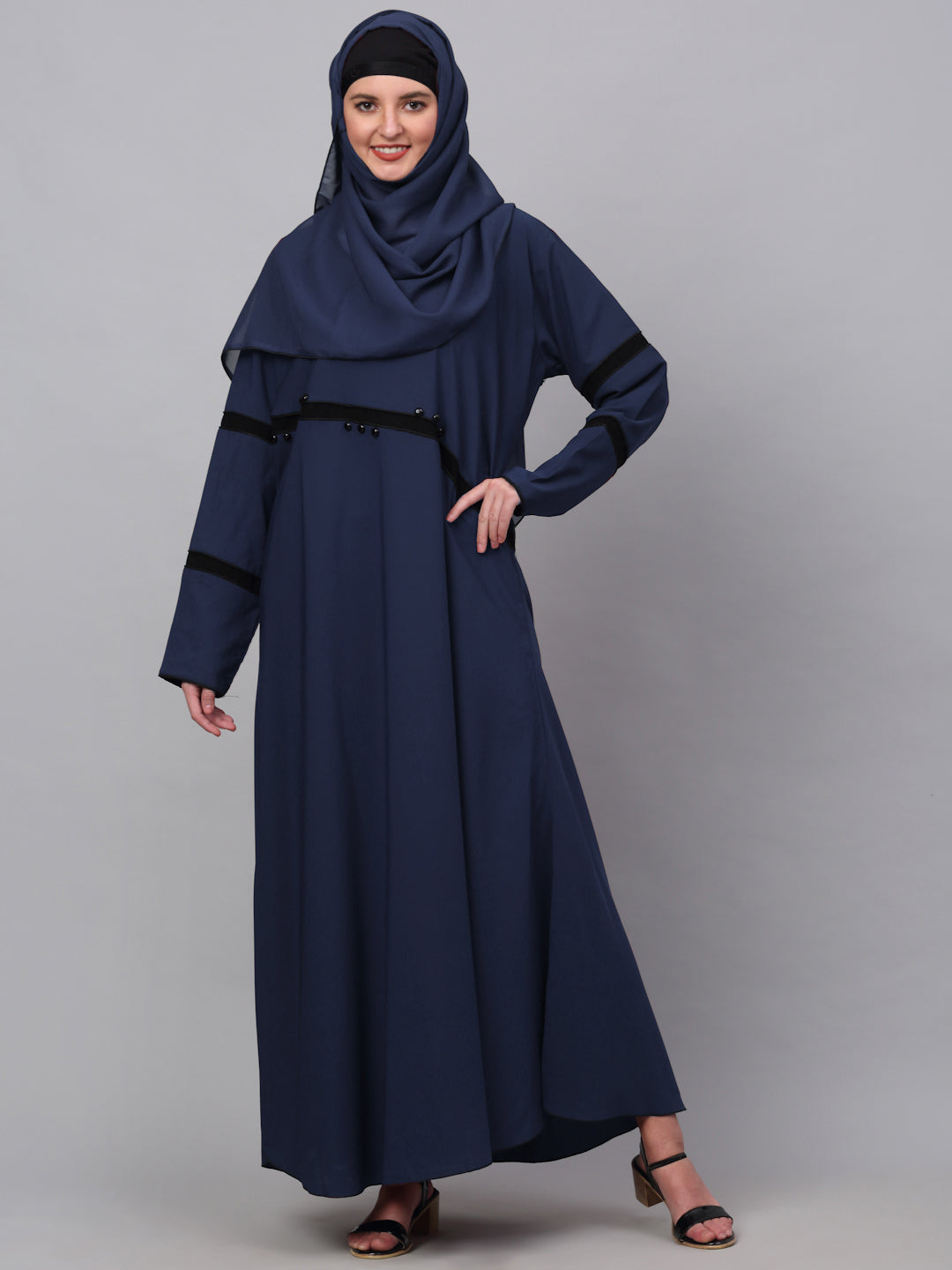 Klotthe Women Blue Embellished Burqa With Scarves