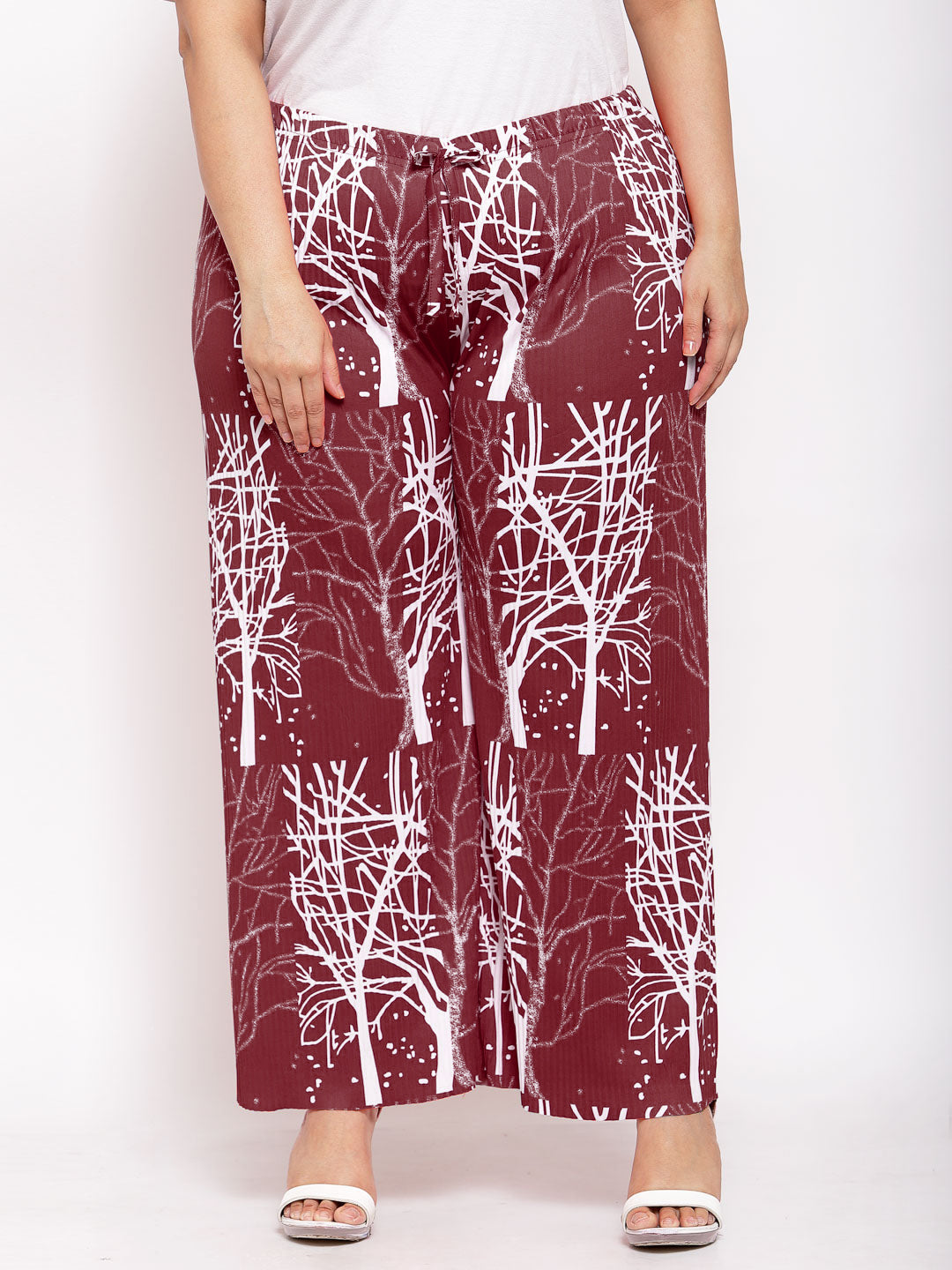 Klotthe Wide Leg Maroon Printed Palazzo