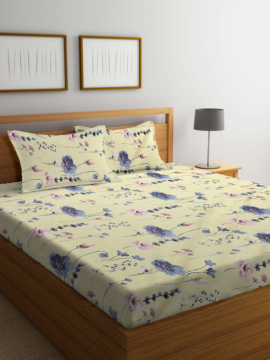 Klotthe Multi Floral 300 TC Cotton Blend Double Bedsheet with 2 Pillow Covers