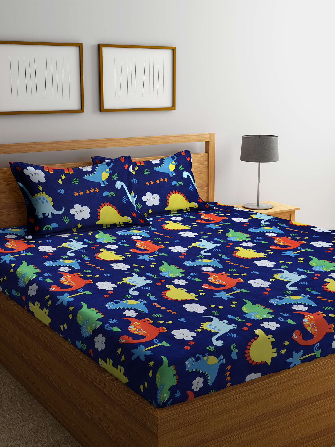 Special Kid's Edition Dinosaur Blue Bed Sheet Set with Pillow Covers by KLOTTHE®