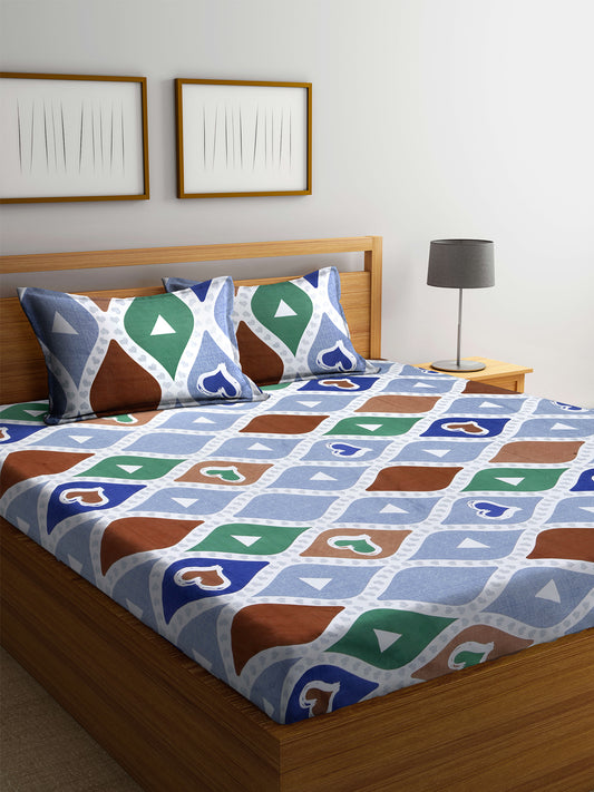 Klotthe Multicolour Abstract Cotton Blend Bedsheet with 2 Pillow covers