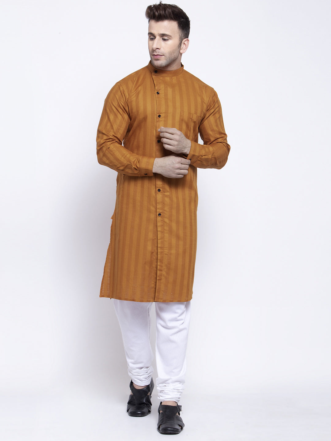 KLOTTHE Rust Cotton Striped Kurtas