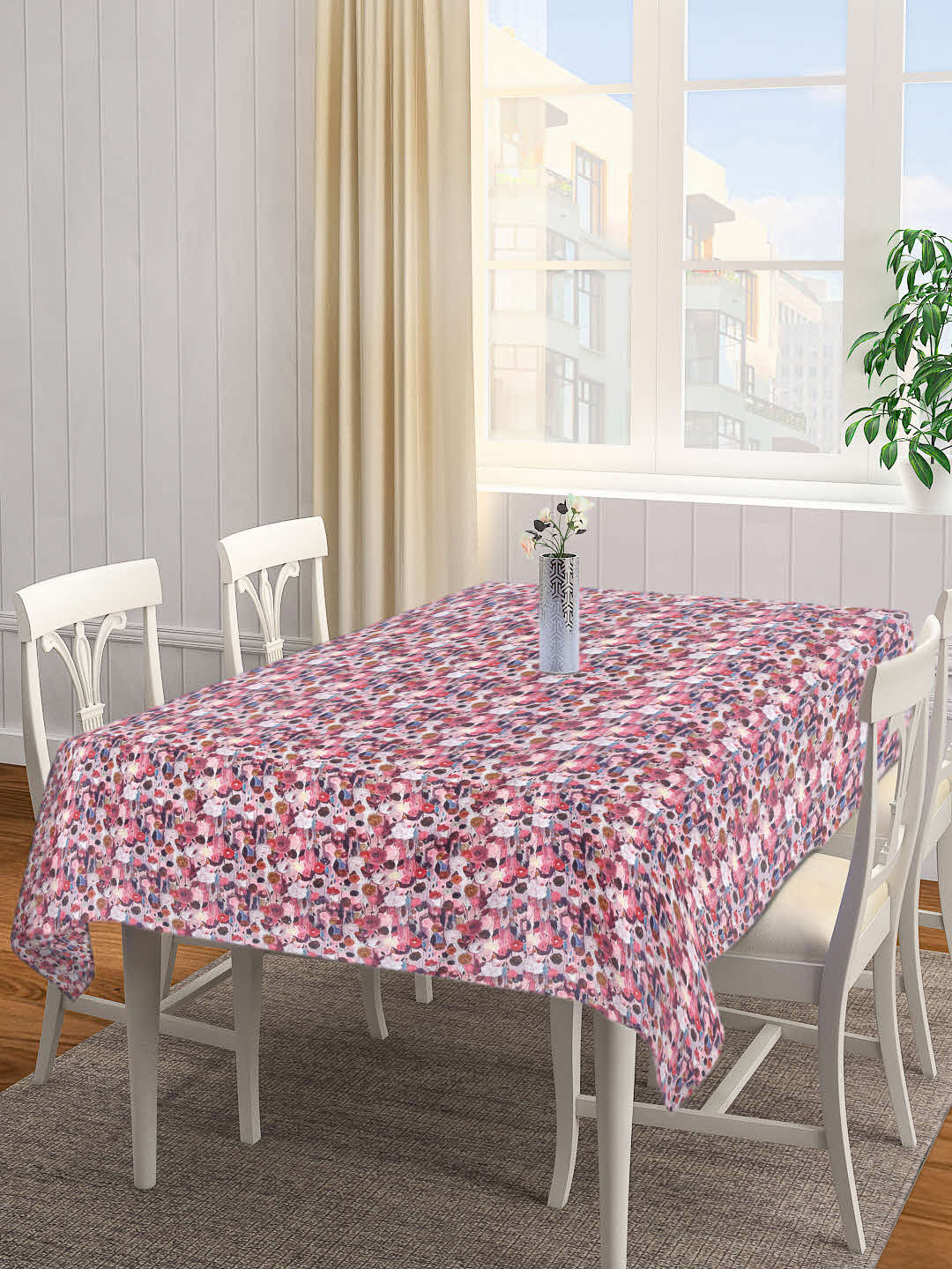 Klotthe MultiColor Floral Cotton 6 Seater Rectangular Table Cover