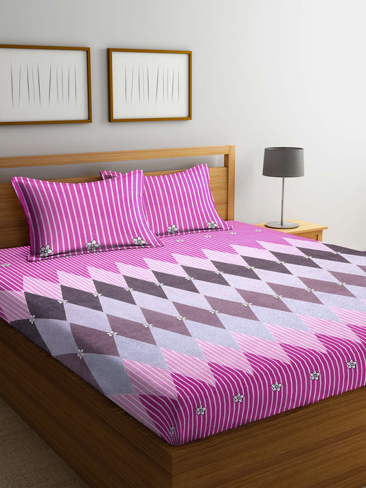 Klotthe Multicolor Geometric Polycotton Double BedSheet with 2 Pillow Covers