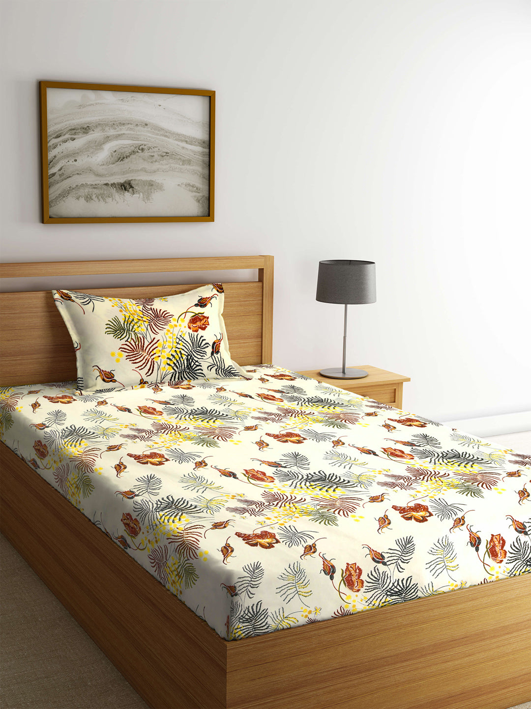 KLOTTHE Multi Polycotton Floral Single Bedsheet with 1 Pillow Cover (215X150 cm)