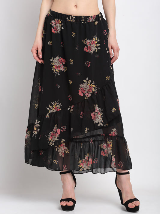 KLOTTHE Black Polyester Floral Skirt