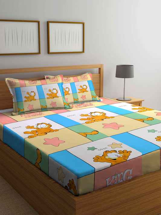 Klotthe Kids Multi Cartoon Characters Cotton Blend Double Bed Sheet with 2 Pillow Covers