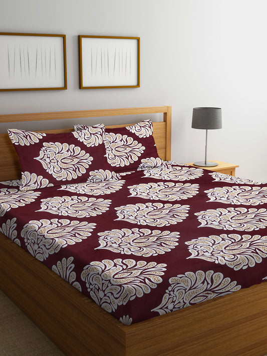 Klotthe Multi Floral 300 TC Cotton Blend Super King Double Bedsheet with 2 Pillow covers (270X270 cm)