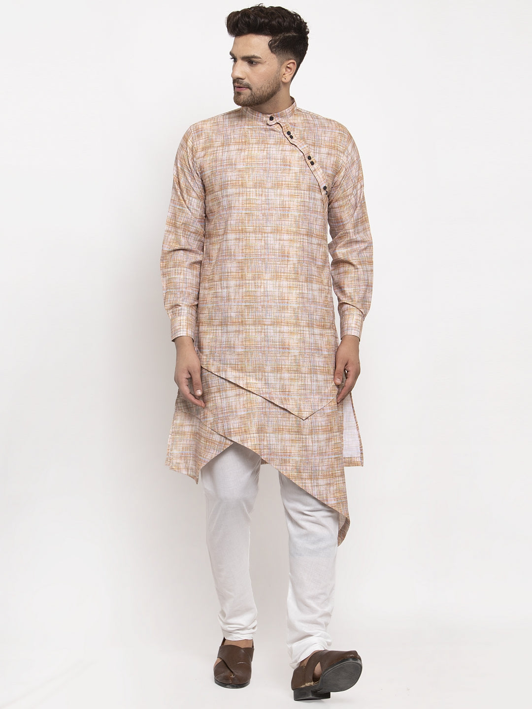 KLOTTHE Beige Cotton Printed Kurta With Pyjama