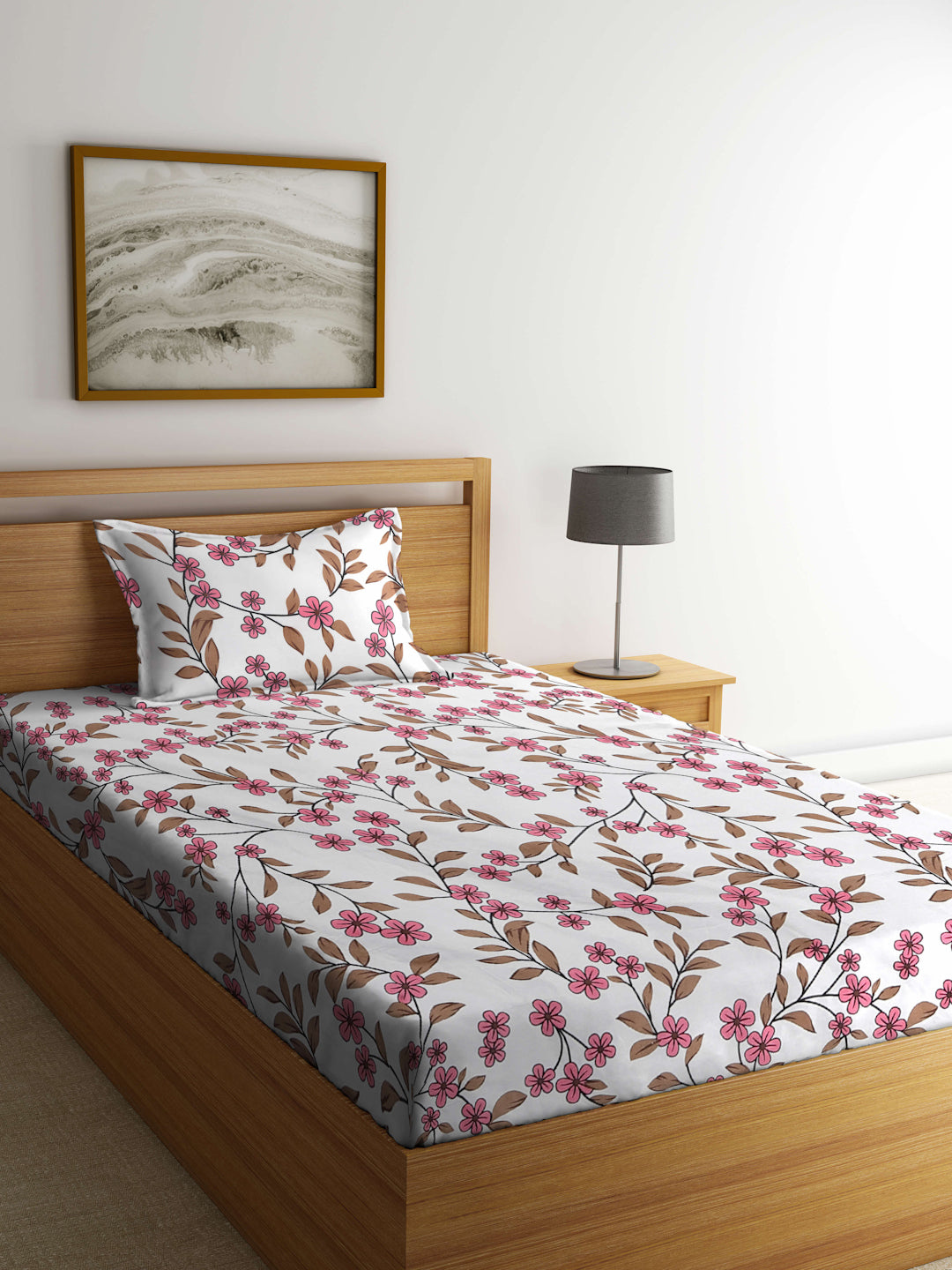 Klotthe Multicolor Floral 300 TC Cotton Blend Single Bedsheet With Pil ...