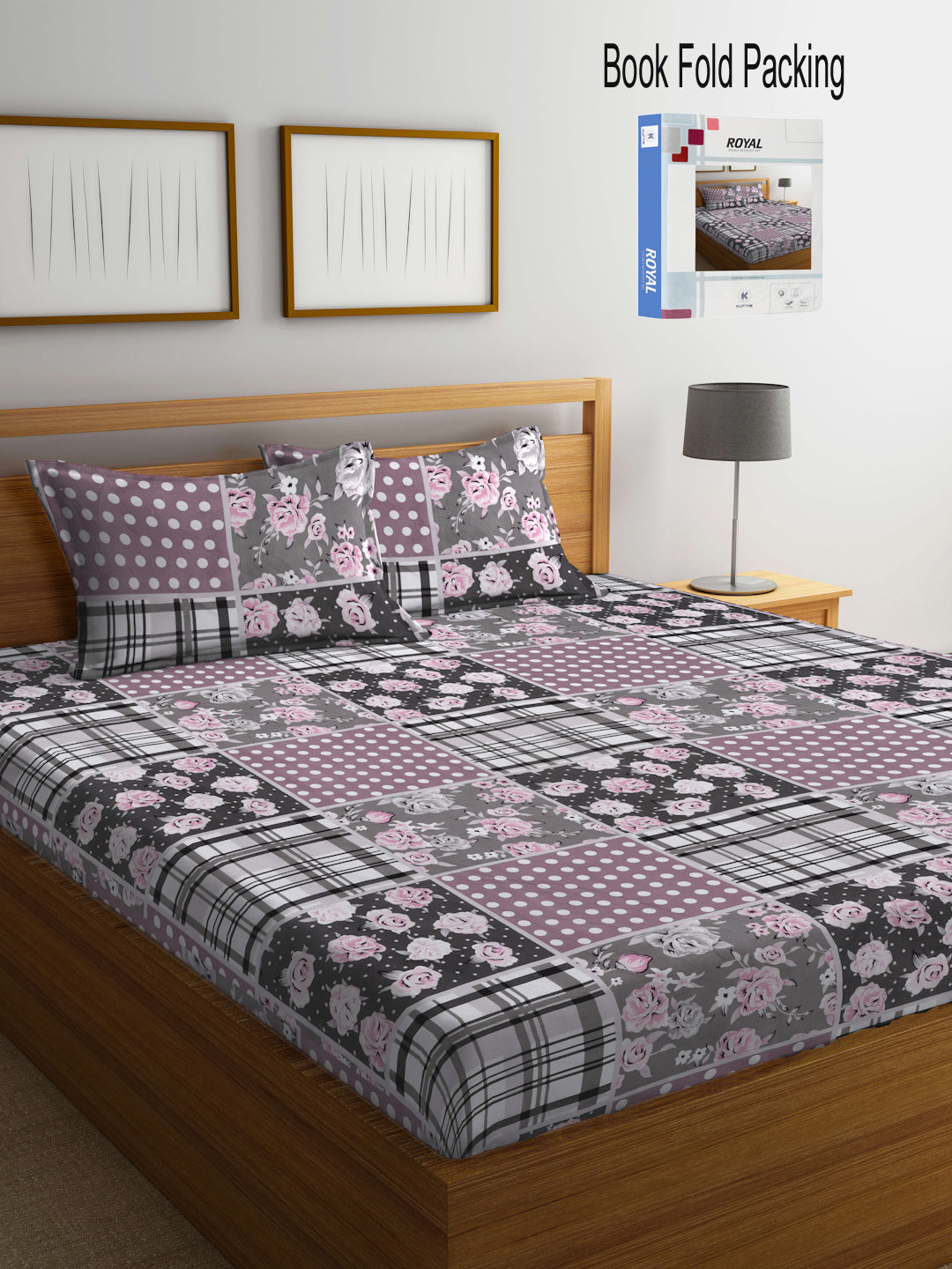 Klotthe Multi Floral 300 TC Cotton Blend Super King Double Bedsheet Set in Book Fold Packing