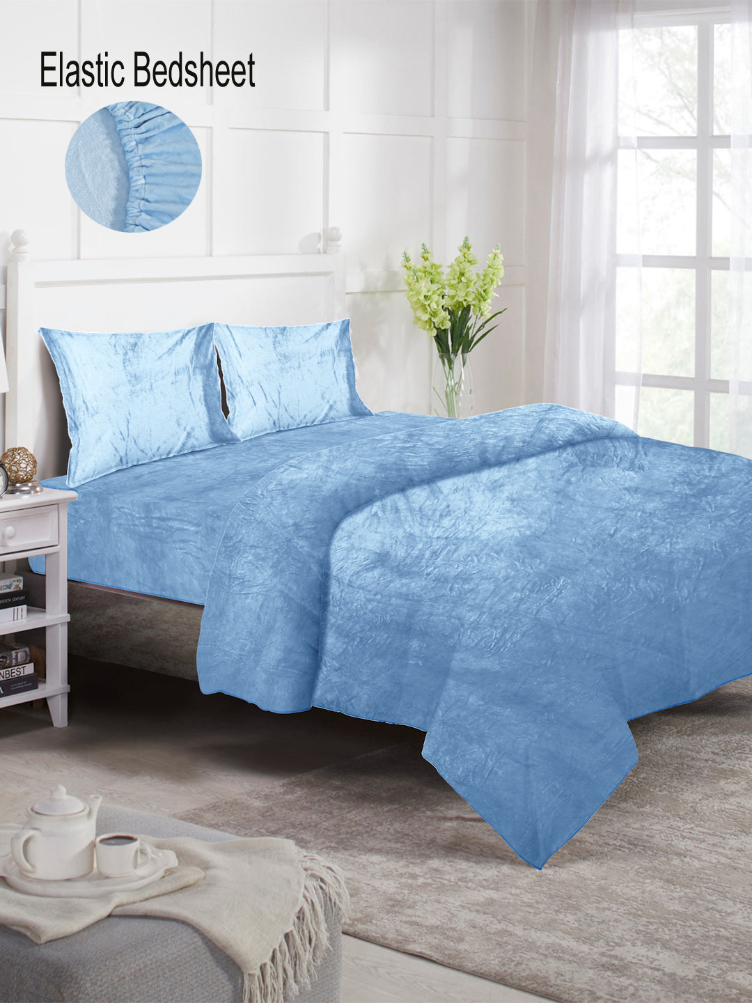 Klotthe SkyBlue Solid Woolen Mild Winter Double King Bedding Set