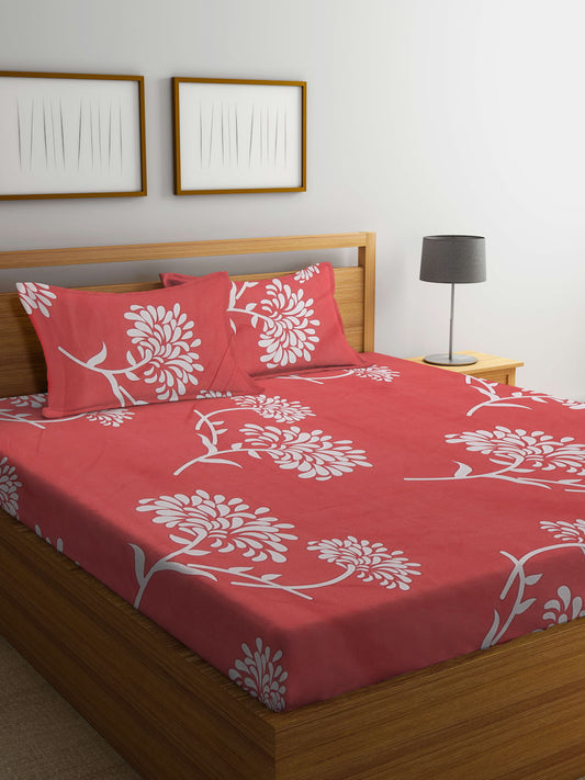 Klotthe Multi Floral 300 TC Cotton Blend Double Bedsheet with 2 Pillow Covers