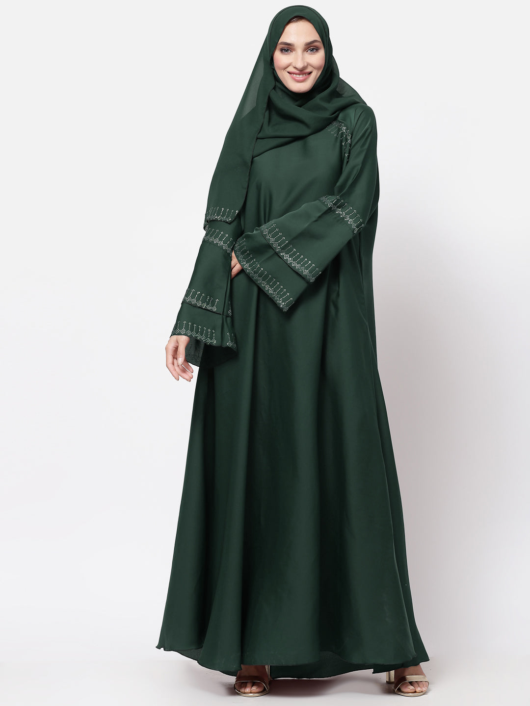 Klotthe Women Green Embellished Burqa With Scarves