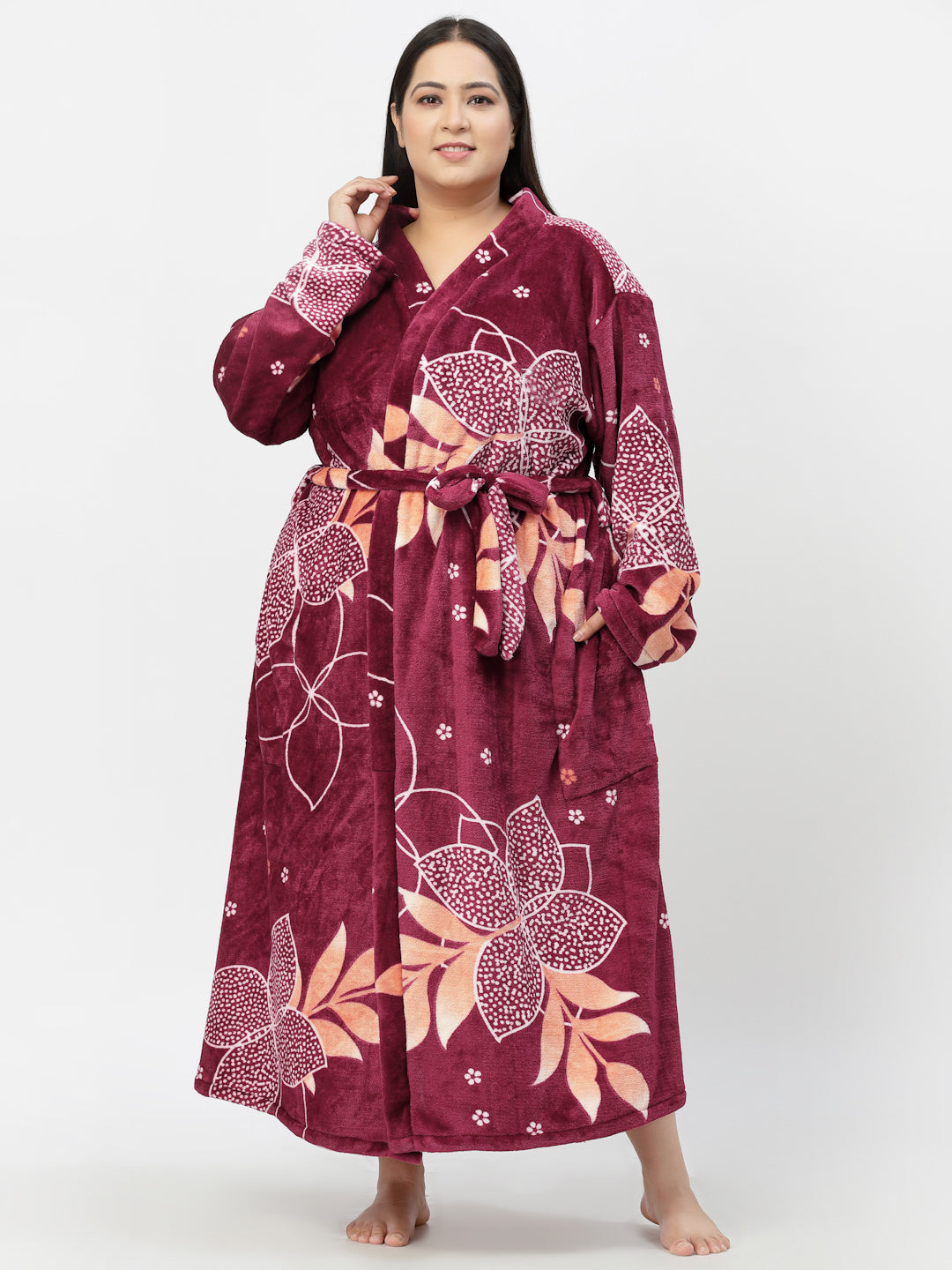 Klotthe Women MultiColor Printed Bath Robe With Belt