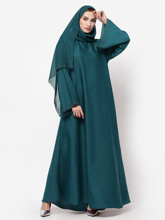 Klotthe Women Turquise Embellished Burqa With Scarves