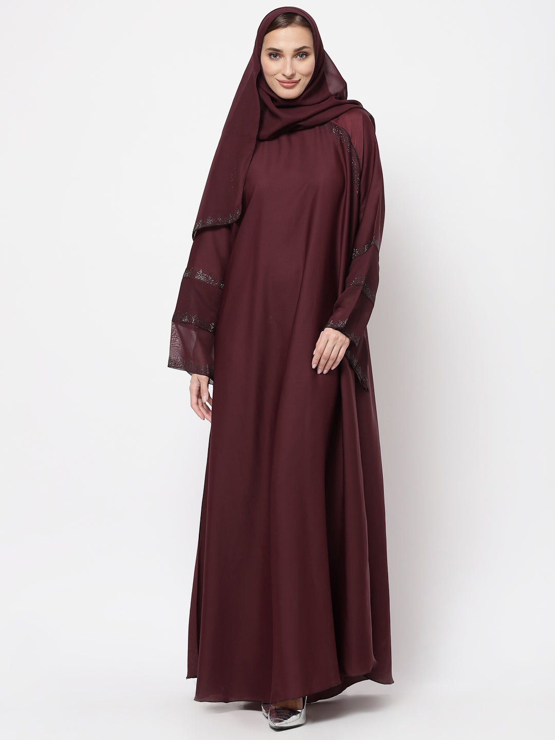 Klotthe Women Maroon Embellished Burqa With Scarves