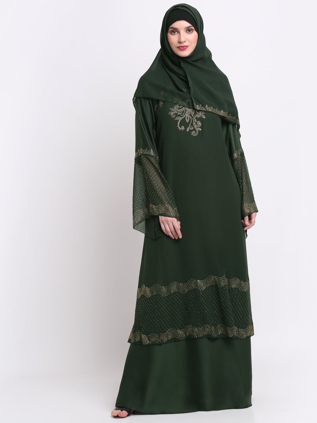 Klotthe Women Green Embellished Burqa With Scarves