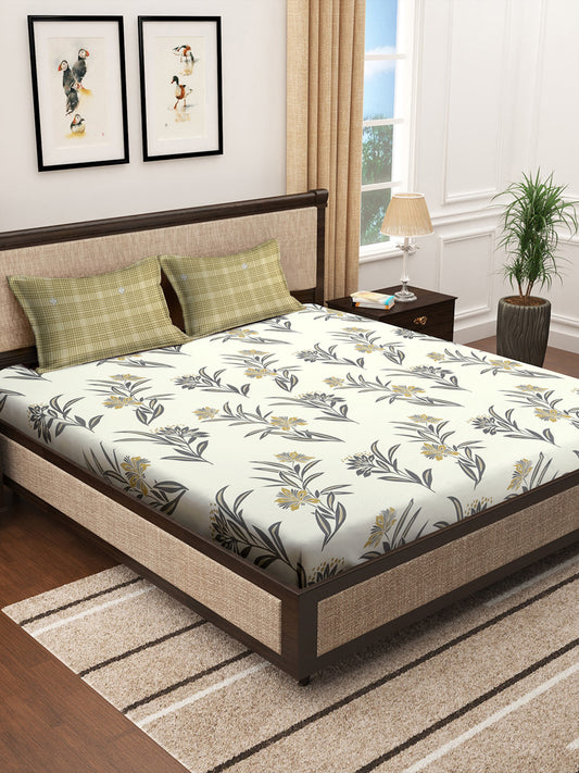 Klotthe Multicolor Floral 300 TC Cotton Blend Super King Double Bedsheet with 2 Pillow covers (270X270 cm)