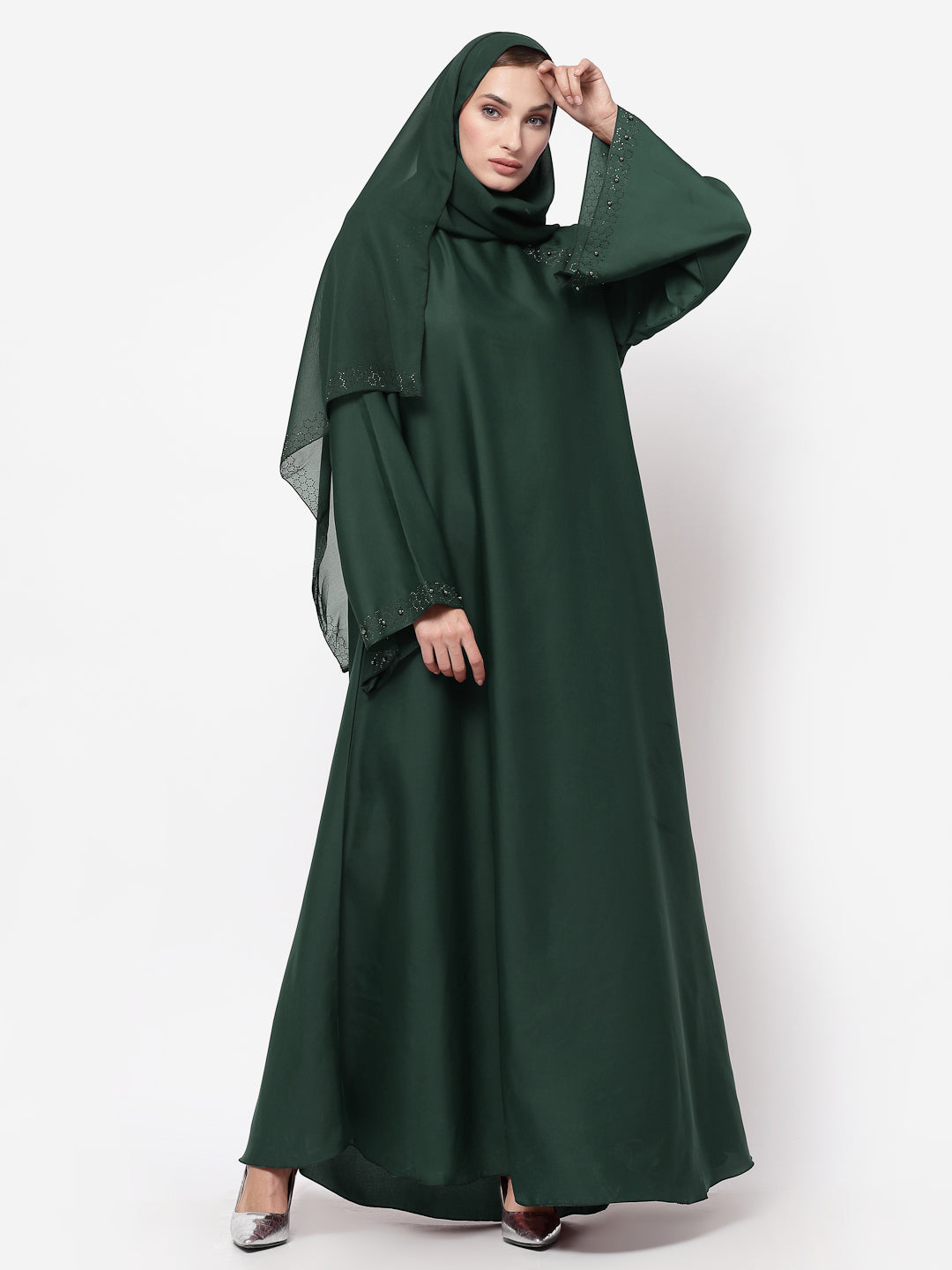 Klotthe Women Green Embellished Burqa With Scarves