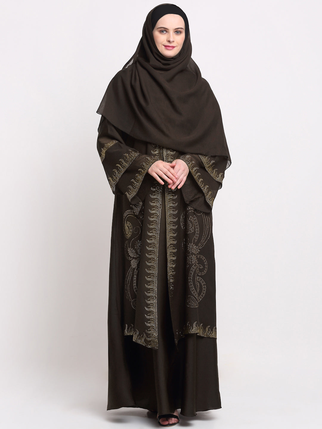 Klotthe Women Brown Embellished Burqa With Scarves