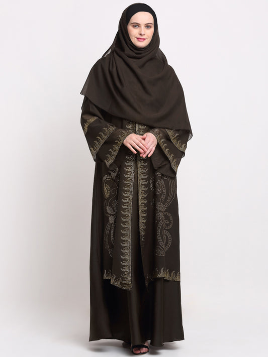 Klotthe Women Brown Embellished Burqa With Scarves