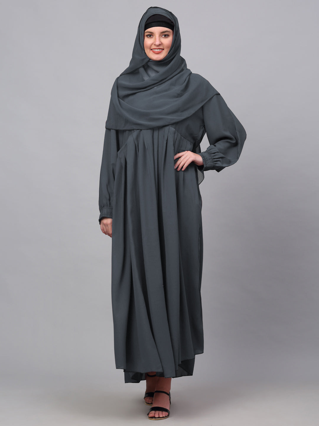 Klotthe Women Grey Embellished Burqa With Scarves