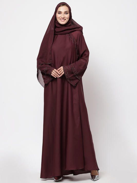 Klotthe Women Maroon Embellished Burqa With Scarves