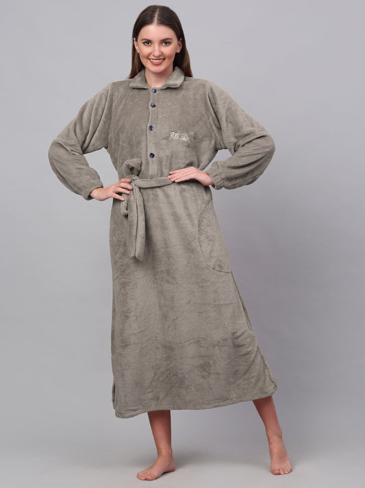 Klotthe Women Beige Solid Bath Robe With Belt