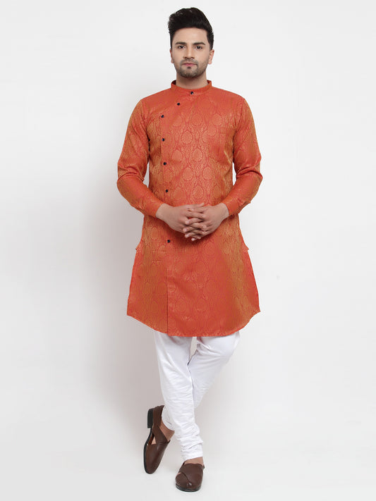 KLOTTHE Orange Viscose Rayon Woven Design Kurtas