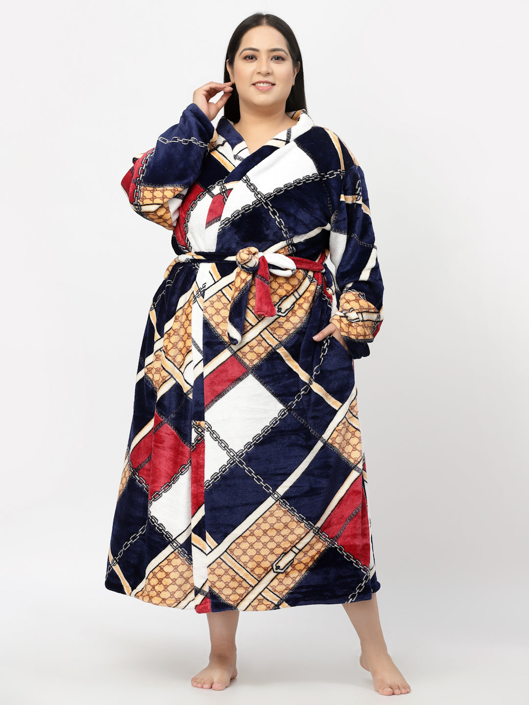 Klotthe Women MultiColor Printed Bath Robe With Belt