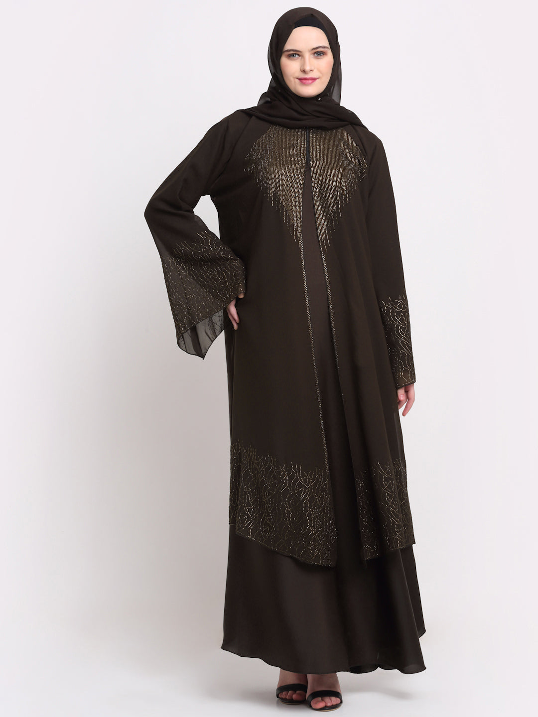 Klotthe Women Brown Embellished Burqa With Scarves