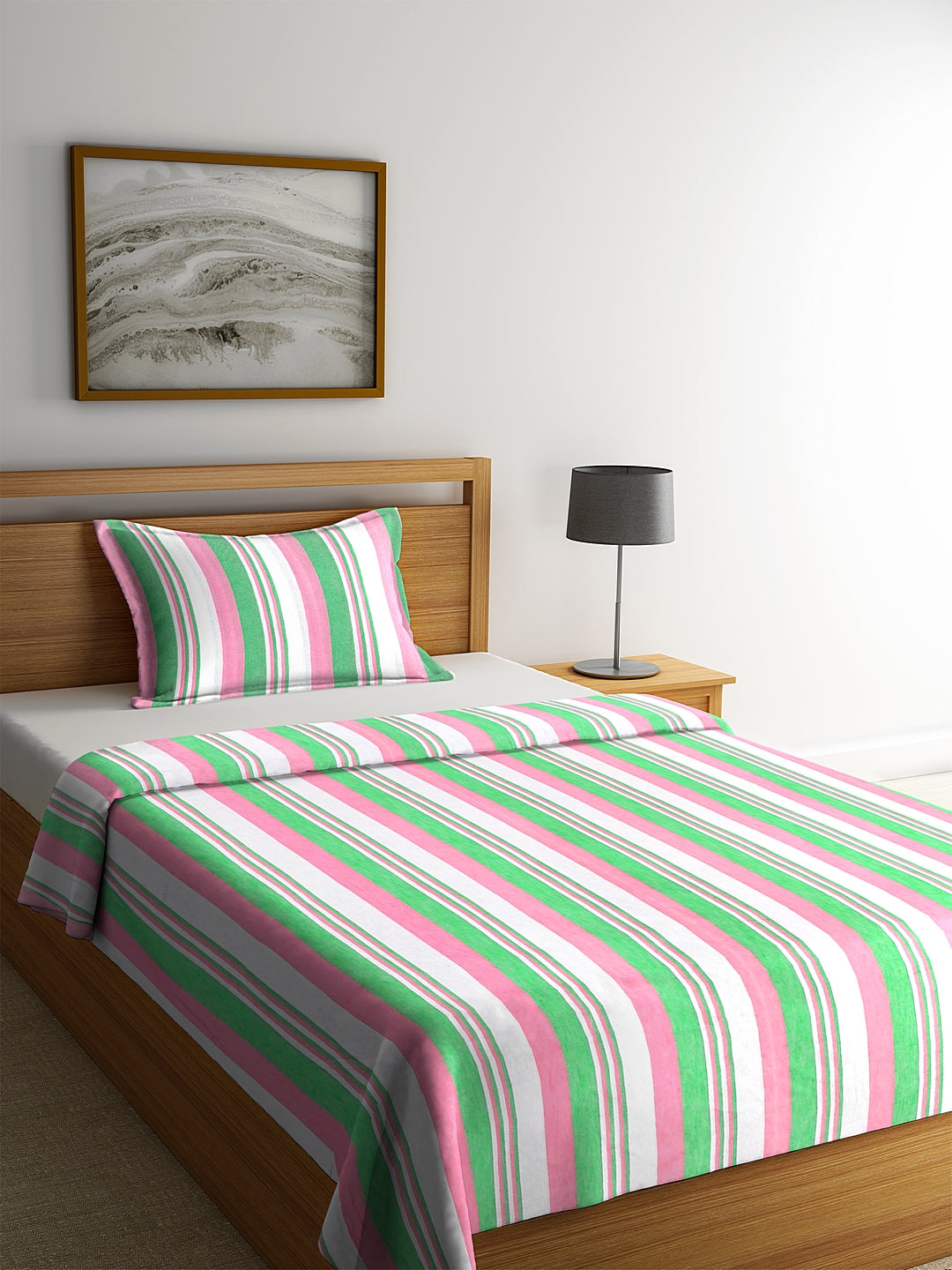 Klotthe Green wooven design Single Bed cover with one pillow cover