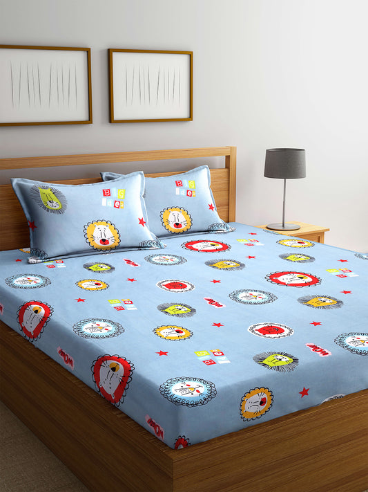 Klotthe Multi Cartoon Characters 210 TC Polycotton Bedsheet with 2 Pillow Covers