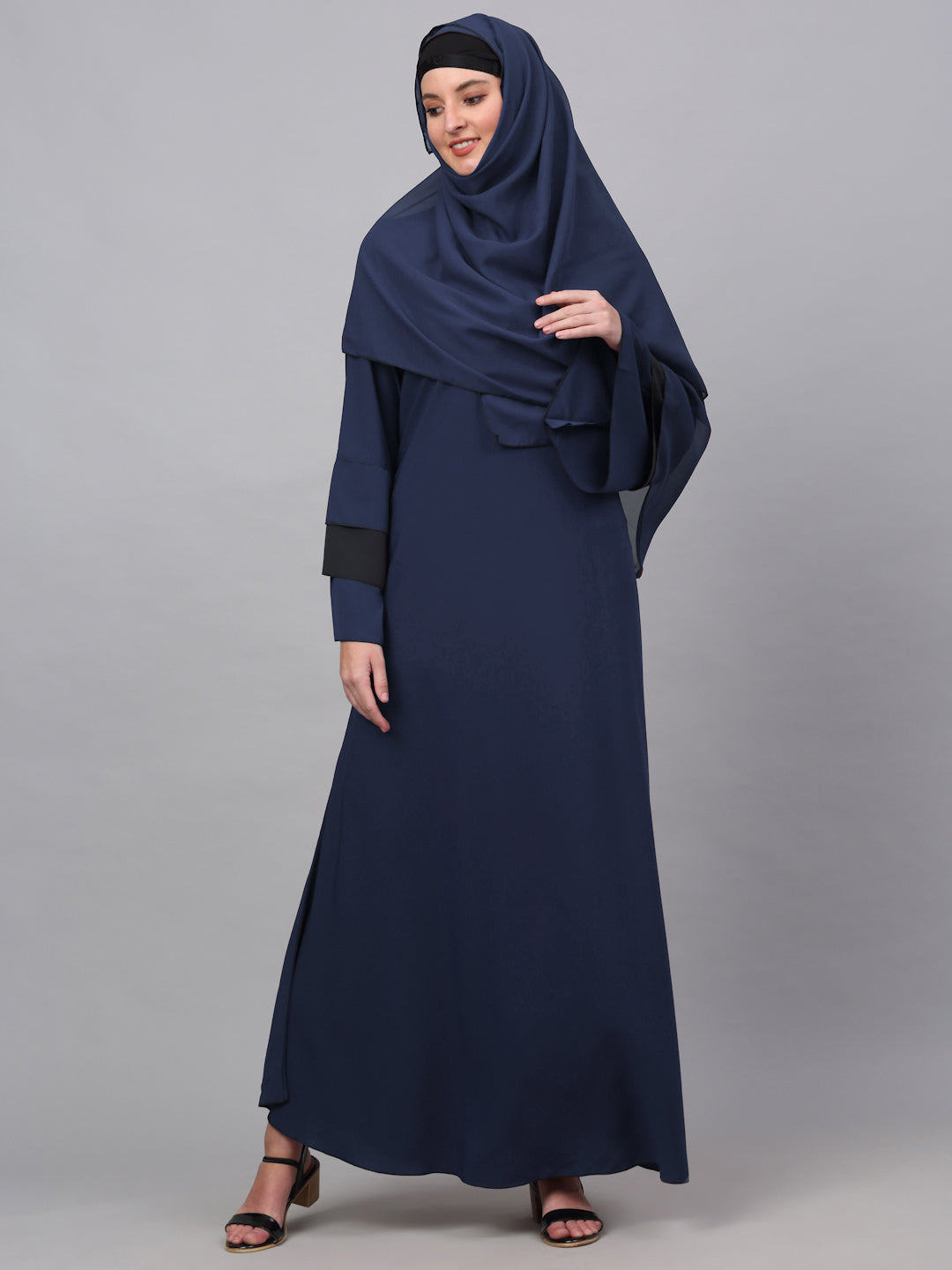 Klotthe Women Blue Embellished Burqa With Scarves