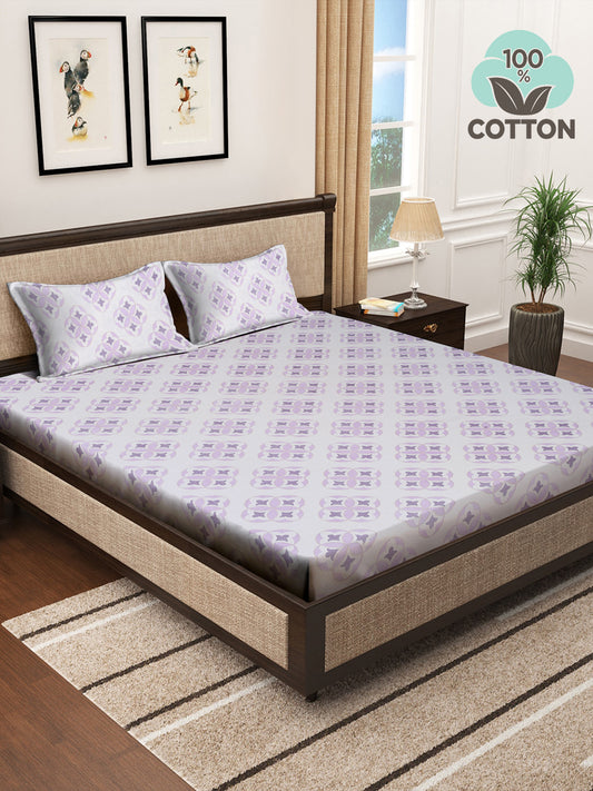 Klotthe Multicolor Geometric 400 TC Pure Cotton Double Bedsheet with 2 Pillow Covers