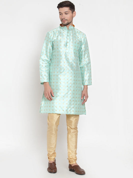 Green Cotton Silk Floral Party Kurtas