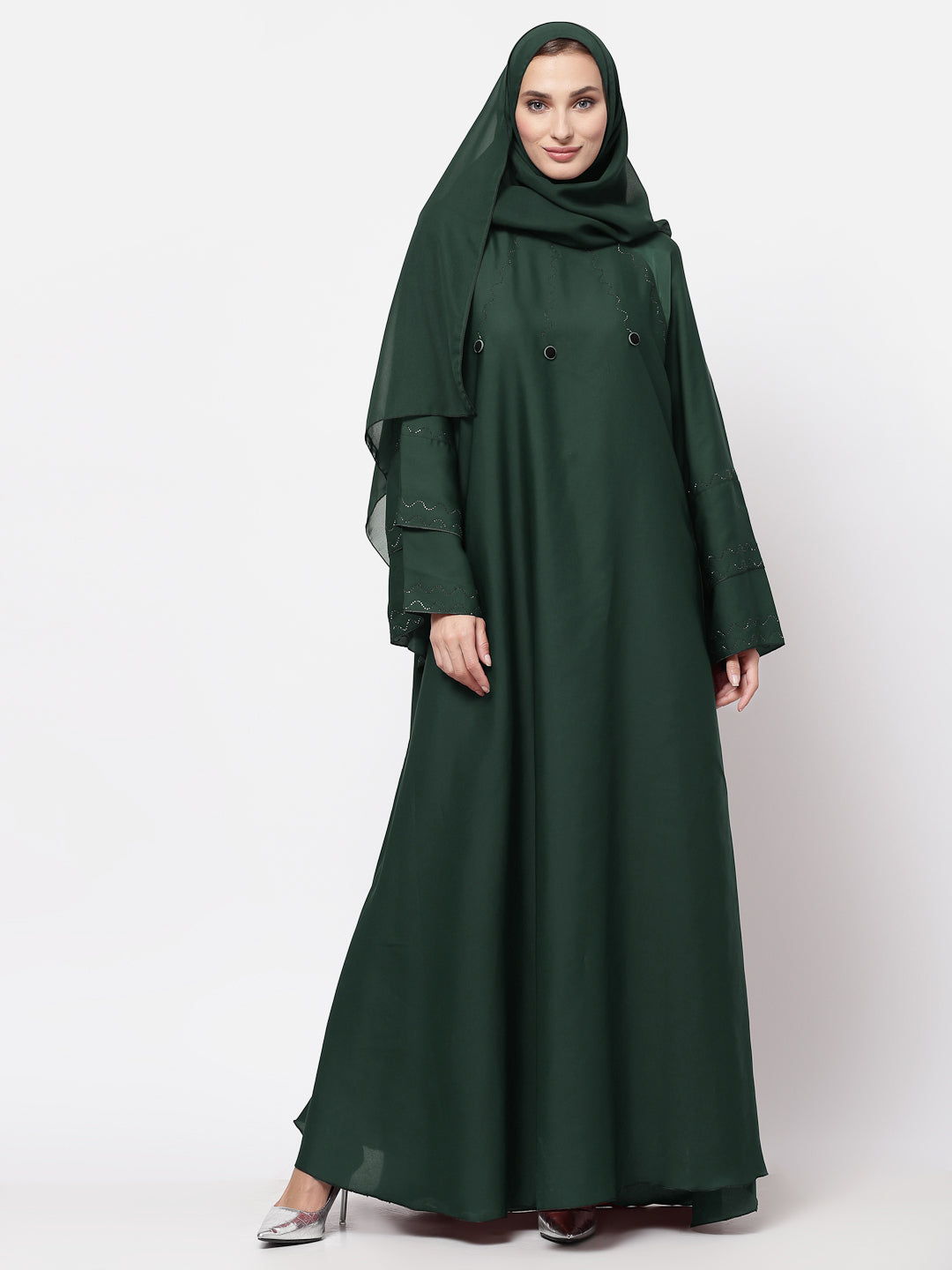 Klotthe Women Green Embellished Burqa With Scarves