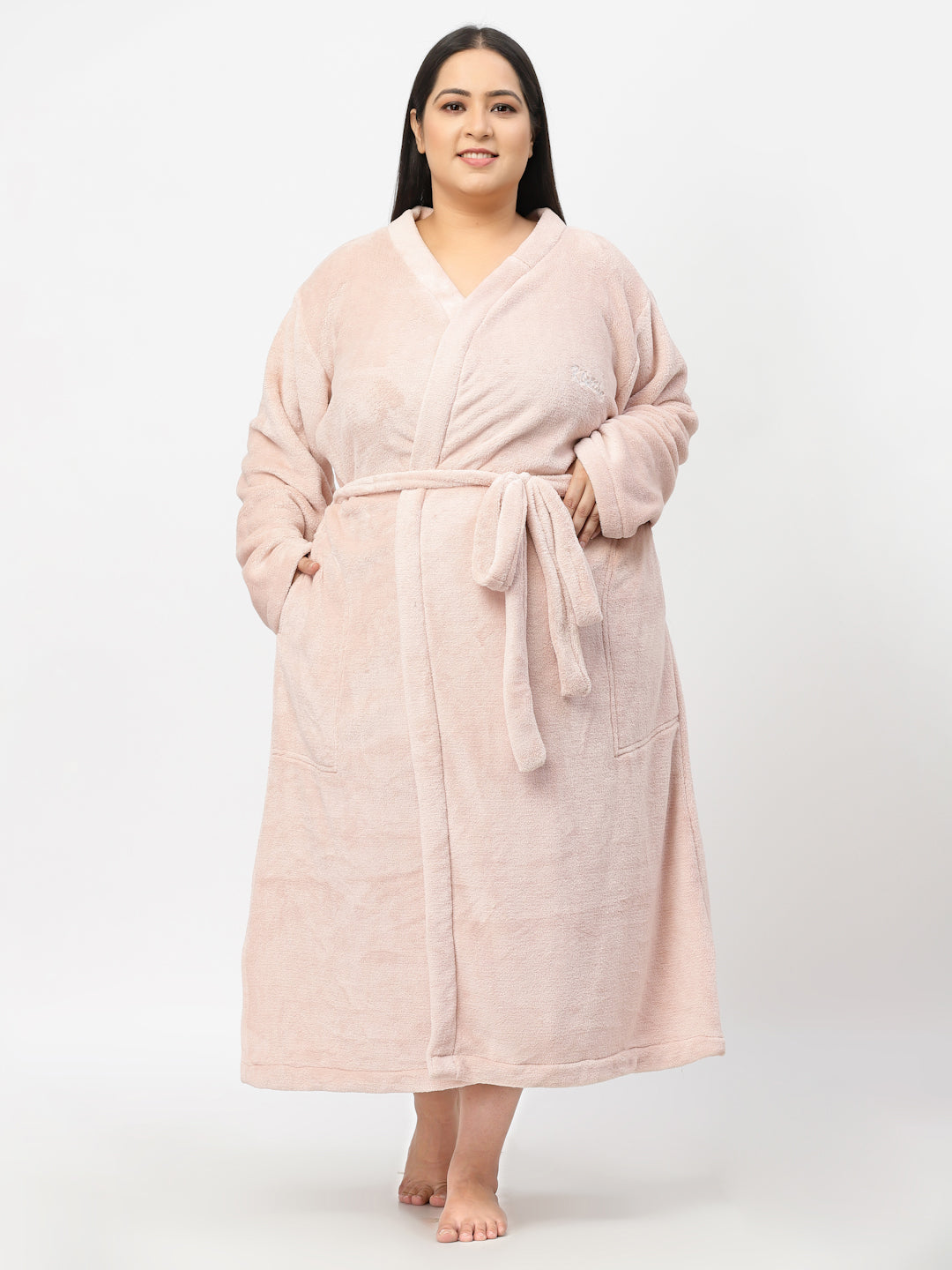 Klotthe Women Pink Solid Bath Robe With Belt