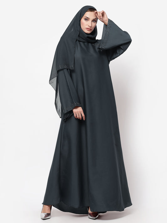 Klotthe Women Grey Embellished Burqa With Scarves