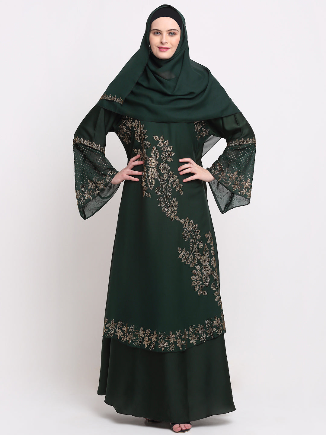 Klotthe Women Green Solid Burqa with Scarf