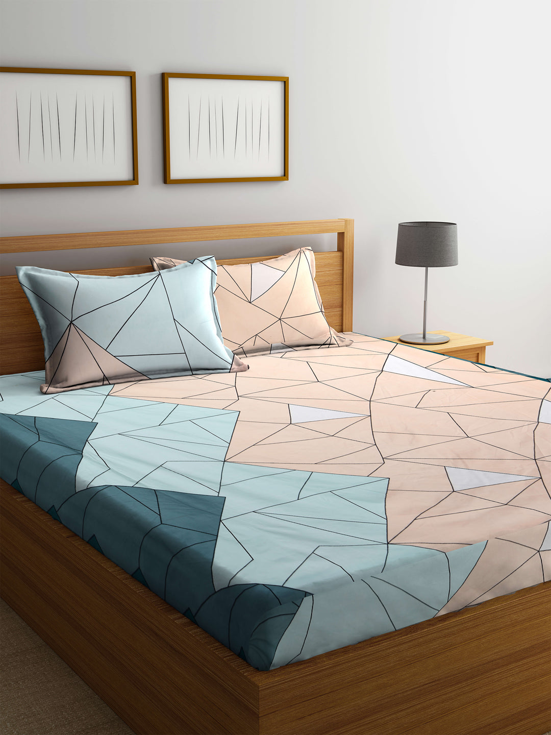 Klotthe Multi Geometric Cotton Blend Double Bed Sheet with 2 Pillow Covers