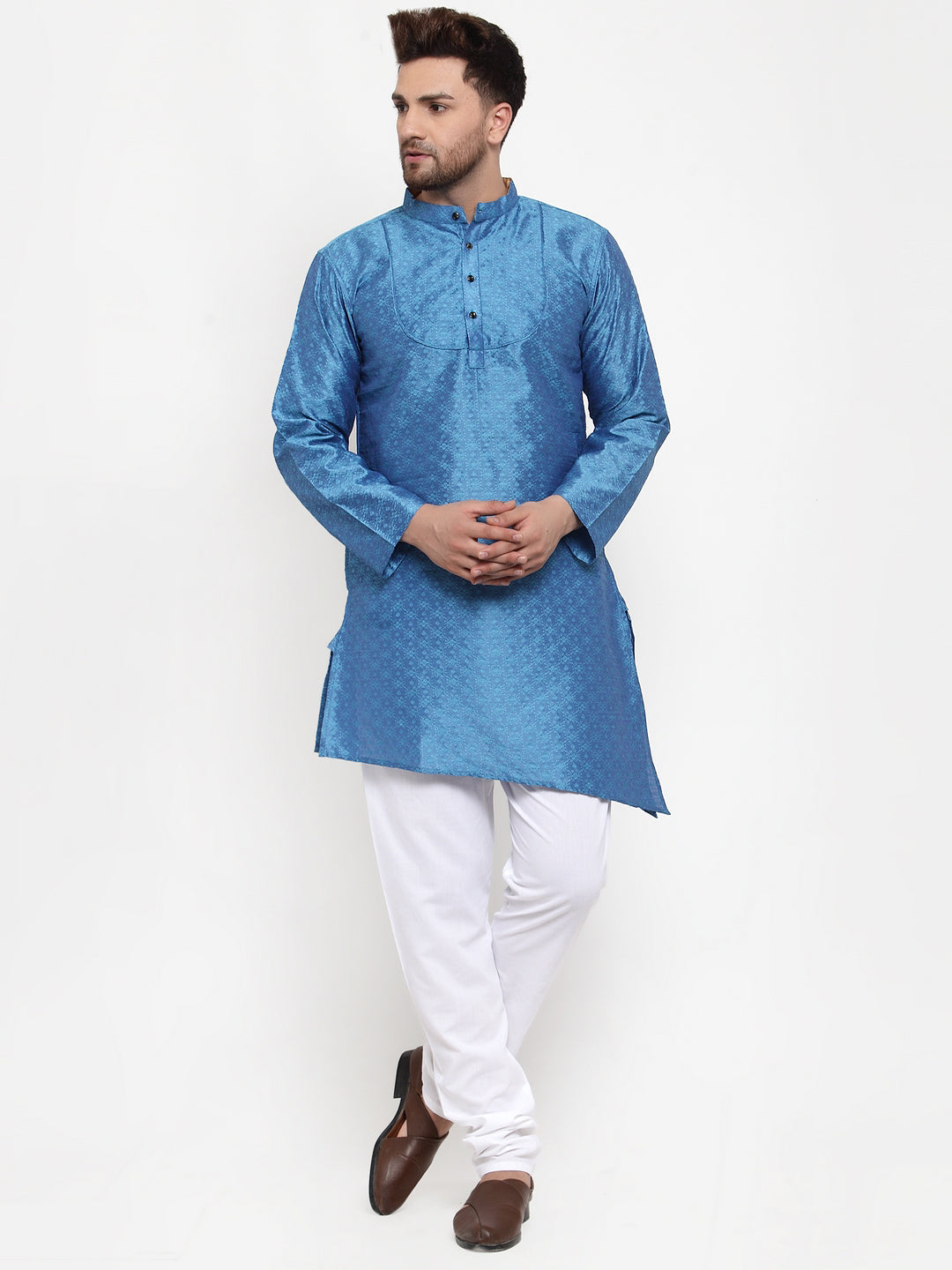 Blue Silk Geometric Party Kurtas