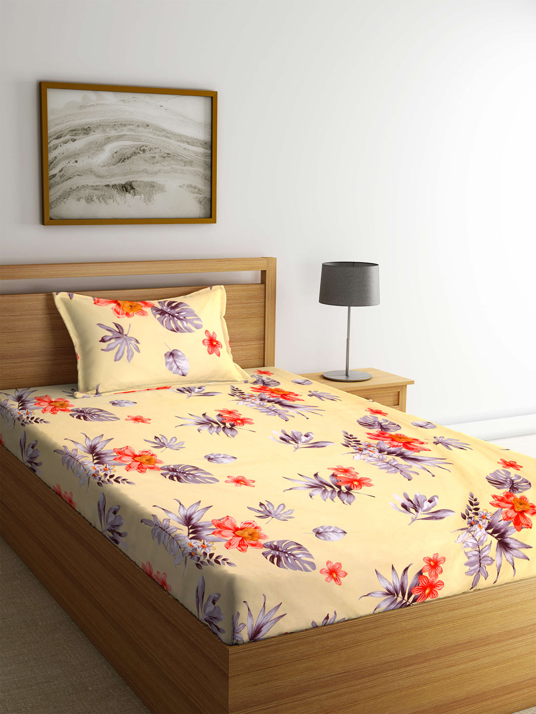 KLOTTHE Multi Polycotton Floral Single Bedsheet with 1 Pillow Cover (215X150 cm)