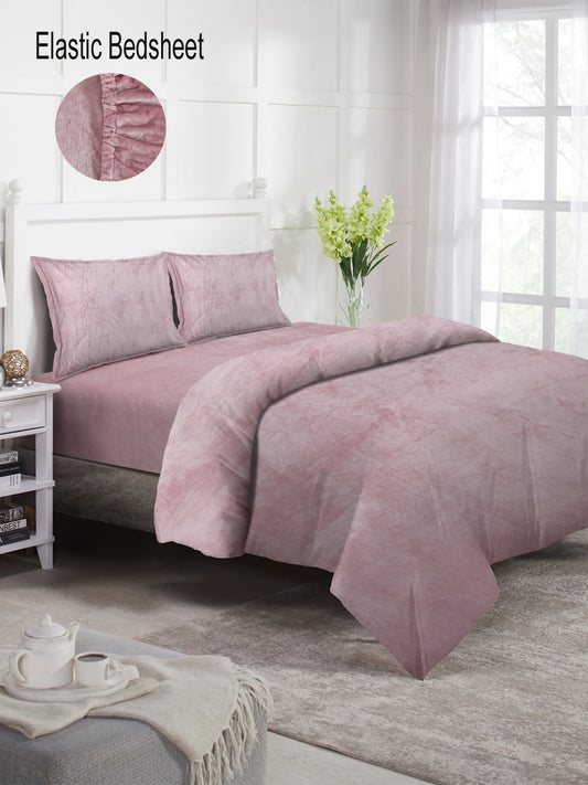 Klotthe Light Pink Solid Woolen Mild Winter Double King Bedding Set