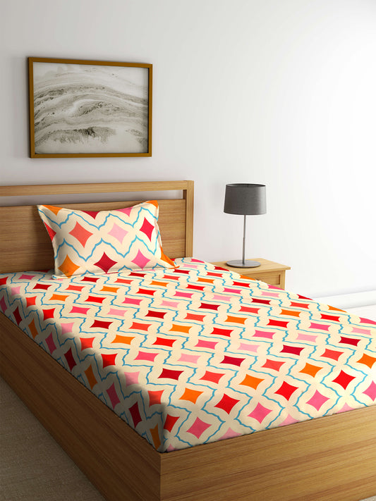 Klotthe Multi Geometric 210 TC PolyCotton Single Bedsheet with Pillow Cover