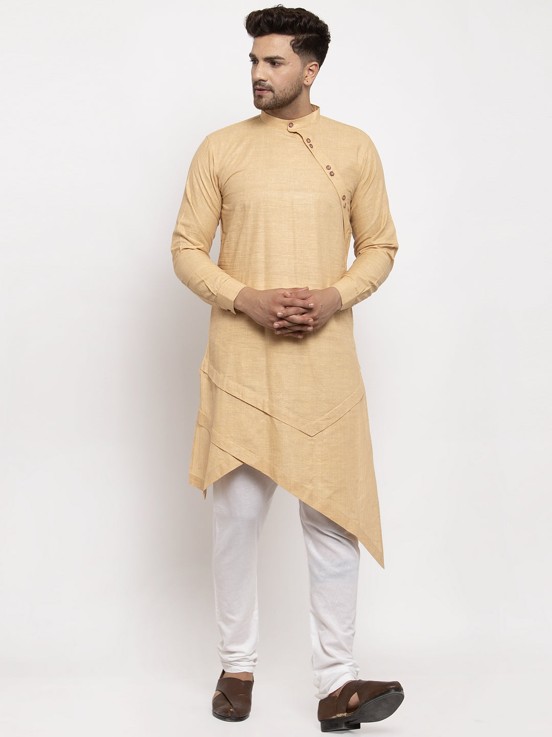 KLOTTHE Beige Cotton Solid Kurta With Pyjama